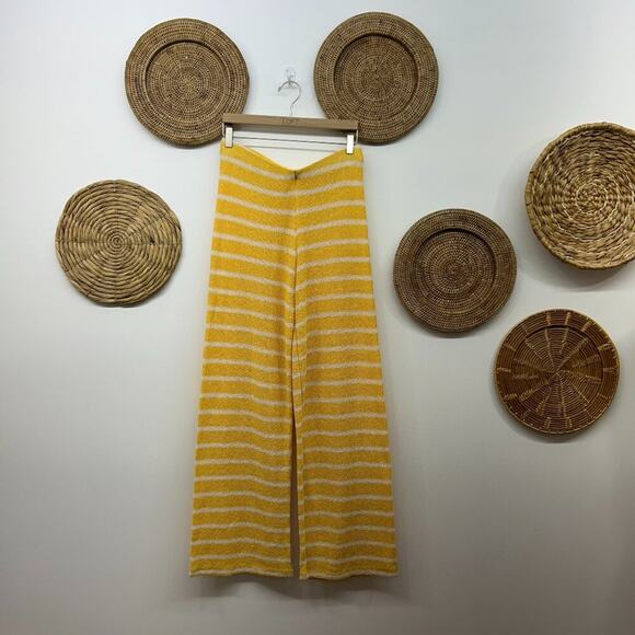 Zara Pants - Zara Yellow White Striped High Rise Wide Leg Knit Pants Swimsuit Coverup Large
